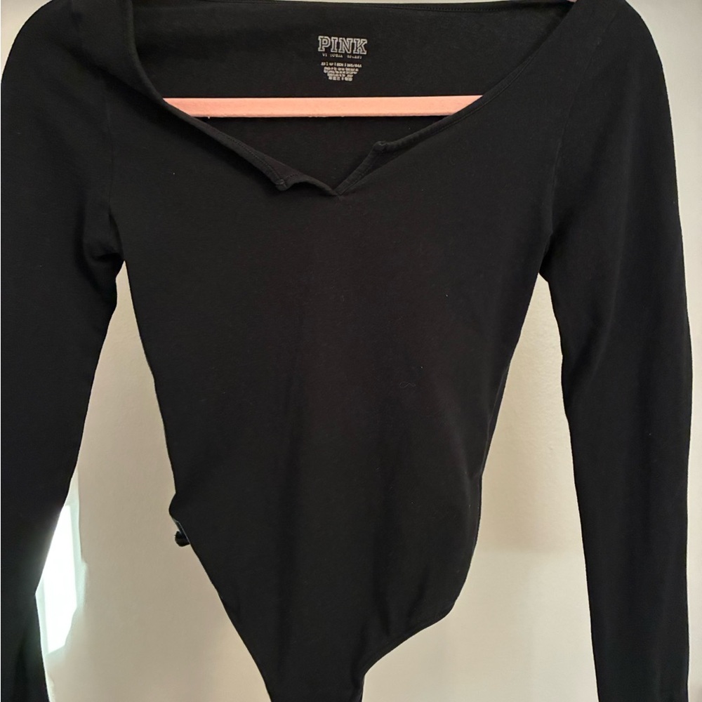 PINK Victoria's Secret Black Long-Sleeve Scoop Neck Bodysuit